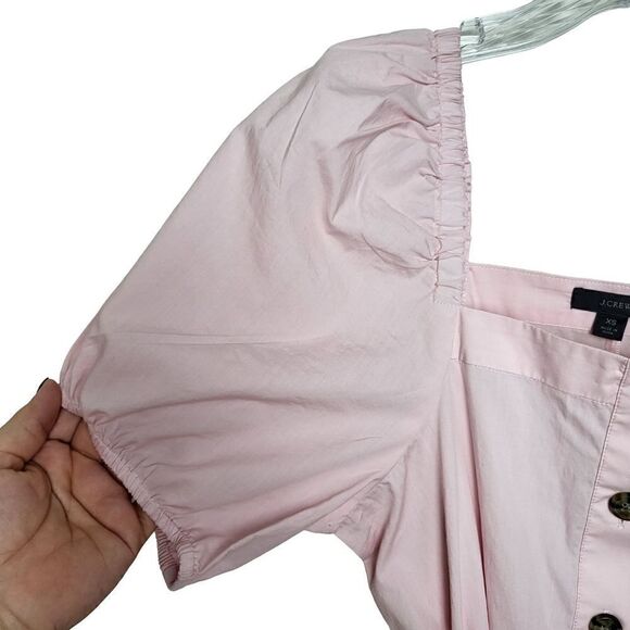 J.Crew Cottage Pink Puff Sleeves Midi Button Up Belted Dress Size XS - Picture 6 of 12